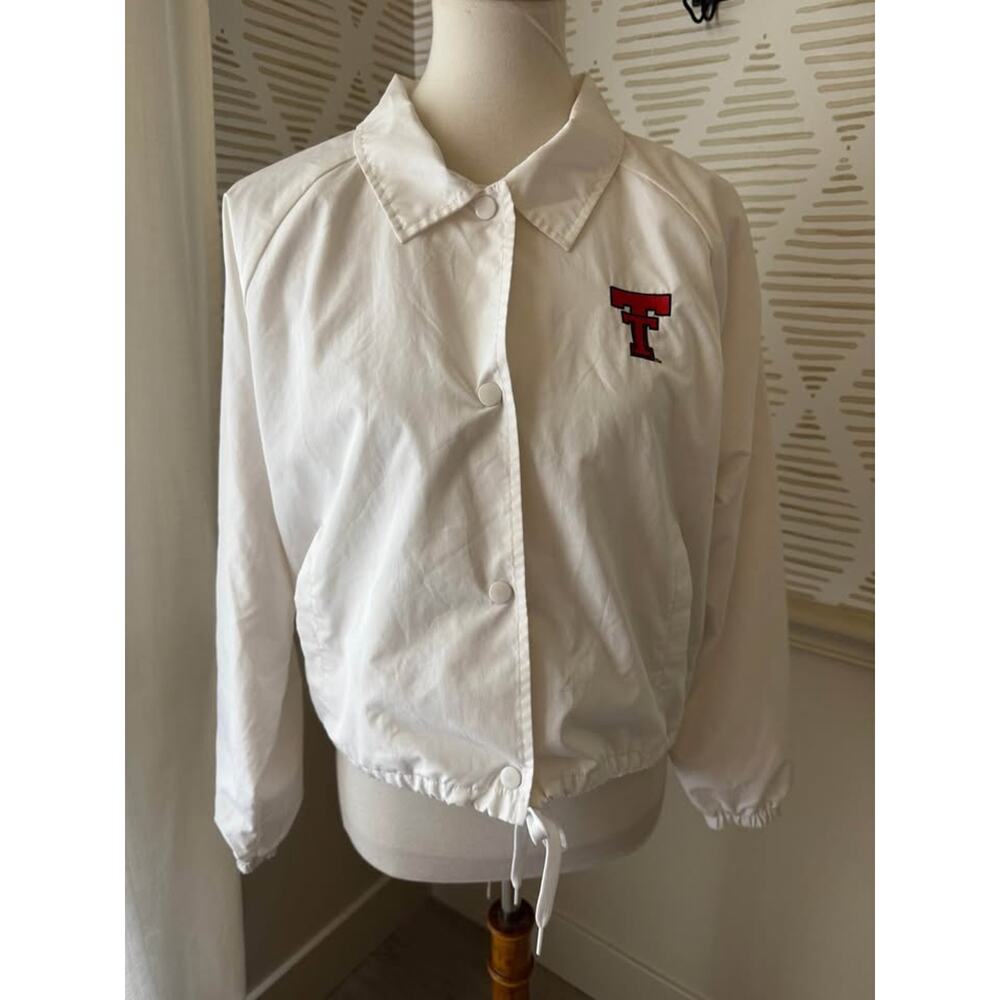 Texas Tech Large Champion White Snap Drawstring Windbreaker Coaches Jacket
